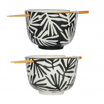 BOL DIN CERAMICA CU BETISOARE INDIVIDUAL - BOWL+CHOPSTICKS X2 ARTYFOLK B&W