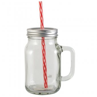 Borcan limonada - Glass Jam Jar With Lid And Straw