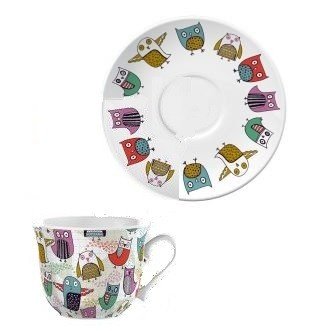 Ceasca ceai portelan - Retro Owl Tea Cup and Saucer 