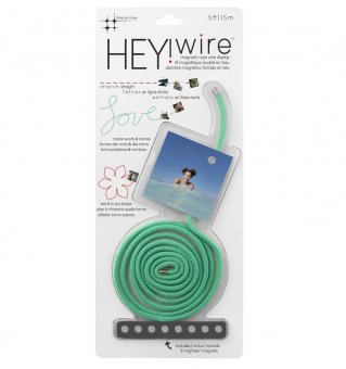 Hey! Wire Photo Rope, Green Textile Cover, Flexibly Bendable, Including 8 Magnets