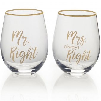 Set 2 pahare pentru vin - Mr Right And Mrs Always Right