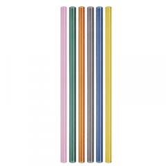 SET OF 6 REUSABLE COLORED BOROSILICATE GLASS STRAWS WITH CLEANING BRUSH.