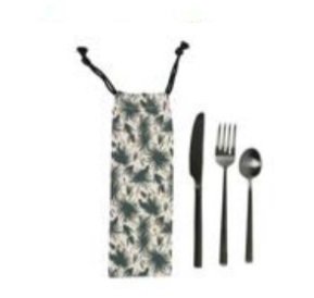 SET TACAMURI CU SACULET DEPOZITARE - CUTLERY X3+POUCH PALMEA OFF-WHITE+GREEN+MAT BL