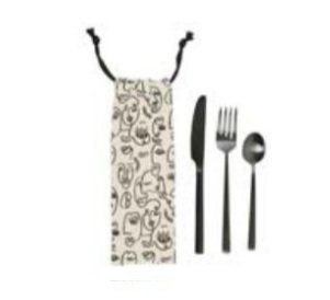 SET TACAMURI CU SACULET DEPOZITARE - CUTLERY X3+POUCH TERRE BRULEE OFF-WHITE+BLACK