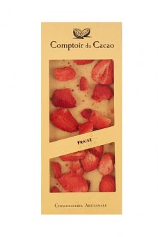 Tableta de ciocolata alba cu capsuni - Comptoir du Cacao Bar 