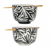 BOL DIN CERAMICA CU BETISOARE INDIVIDUAL - BOWL+CHOPSTICKS X2 ARTYFOLK B&W