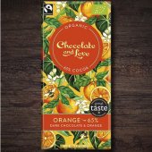 Ciocolata neagra cu  portocala  65%  - Chocolate and Love - Organic 80g bar 