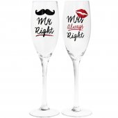 Set 2 pahare de sampanie - Mr And Mrs Right Mustache And Lips