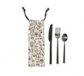 SET TACAMURI CU SACULET DEPOZITARE - CUTLERY X3+POUCH TERRE BRULEE OFF-WHITE+BLACK